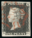 Stamp of Great Britain » 1840 1d Black and 1d Red plates 1a to 11 1840 1d black pl.1b group of 12 fine 4 margin examples on card, each with red MC.