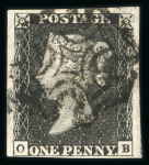 Stamp of Great Britain » 1840 1d Black and 1d Red plates 1a to 11 1840 1d black pl.1b group of 12 fine examples on card, each with 4 margins, an attractive range.