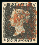 Stamp of Great Britain » 1840 1d Black and 1d Red plates 1a to 11 1840 1d black pl.1b group of 12 fine examples on card, each with 4 margins, an attractive range.