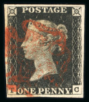Stamp of Great Britain » 1840 1d Black and 1d Red plates 1a to 11 1840 1d black pl.1b group of 12 fine examples on card, each with 4 margins, an attractive range.