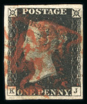 Stamp of Great Britain » 1840 1d Black and 1d Red plates 1a to 11 1840 1d black pl.1b group of 12 fine examples on card, each with 4 margins, an attractive range.