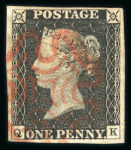 Stamp of Great Britain » 1840 1d Black and 1d Red plates 1a to 11 1840 1d black pl.1b group of 12 fine examples on card, each with 4 margins, an attractive range.