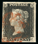 Stamp of Great Britain » 1840 1d Black and 1d Red plates 1a to 11 1840 1d black pl.1b range of 12 on card, each a fine 4 margin example.