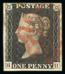 Stamp of Great Britain » 1840 1d Black and 1d Red plates 1a to 11 1840 1d black pl.1b range of 12 on card, each a fine 4 margin example.