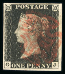 Stamp of Great Britain » 1840 1d Black and 1d Red plates 1a to 11 1840 1d black pl.1b range of 67 examples on Hagner, all have 4 margins, most are fine, and each has a different check letter (between AA and TJ), a very useful and substantial accumulation.