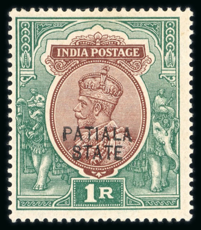 Stamp of Indian States » Patiala 1912-26 1r red-brown and deep blue-green, opt type 3 mint, lightly toned o.g., with corresponding 1r Official used with cds (small thin), each with variety 'Opt