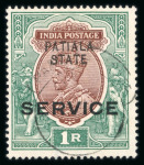 Stamp of Indian States » Patiala 1912-26 1r red-brown and deep blue-green, opt type 3 mint, lightly toned o.g., with corresponding 1r Official used with cds (small thin), each with variety 'Opt