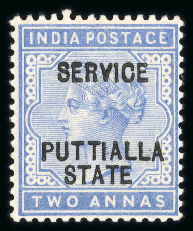 Stamp of Indian States » Patiala Officials: 1884 2a dull blue Proof with opts in black mint with large part o.g. Fine (see footnote after SG O7).