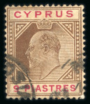 Stamp of Cyprus 1904-10 Wmk Mult Crown CA 9pi brown and carmine used with the 'Broken top left triangle' variety