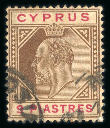 Stamp of Cyprus 1904-10 Wmk Mult Crown CA 9pi brown and carmine used with the 'Broken top left triangle' variety