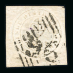 Stamp of India » 1852 Scinde Dawk 1852 1/2a White Scinde Dawk, large margins, sharp embossing, cancelled by Cooper Type I of Hyderabad