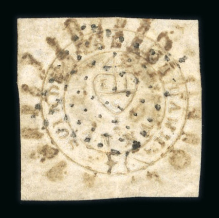 Stamp of India » 1852 Scinde Dawk 1852 1/2a White Scinde Dawk, large margins, sharp embossing, cancelled by Cooper Type E "Large Star"