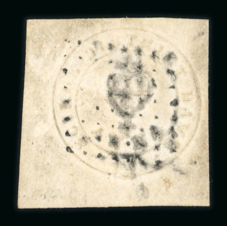 Stamp of India » 1852 Scinde Dawk 1852 1/2a White Scinde Dawk large margins sharp embossing manuscript cancelled by Cooper Type B Diamond of dots cancel