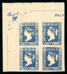 Stamp of India » 1854 Lithographs 1854 SG6 1/2a Blue Die II unused top left corner marginal block of four
