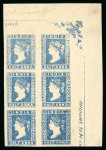 Stamp of India » 1854 Lithographs 1854 SG6 1/2a Blue Die II unused top right corner marginal block of six