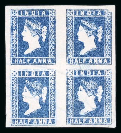Stamp of India » 1854 Lithographs 1854 SG6 1/2a Blue Die II unused block of four