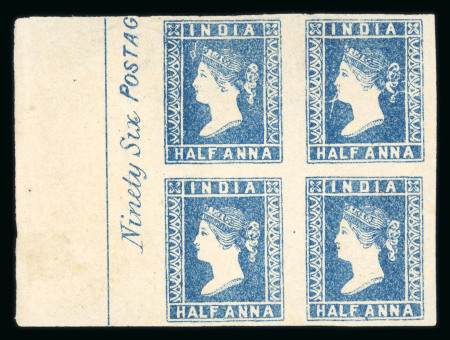Stamp of India » 1854 Lithographs 1854 SG2 1/2a Blue Die I unused marginal block of four