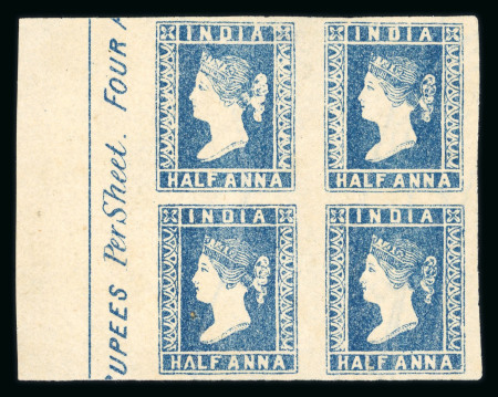 Stamp of India » 1854 Lithographs 1854 SG6 1/2a Blue Die II unused block of four