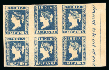 Stamp of India » 1854 Lithographs 1854 SG6 1/2a Blue Die II unused block of six