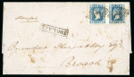 Stamp of India » 1854 Lithographs 1854 SG6 1/2a Blue Die II pair used on an entire cover