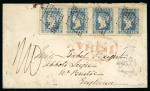 Stamp of India » 1854 Lithographs 1856 SG6 1/2a Blue Die II strip of four used on a cover