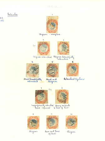 Stamp of India » 1854 Lithographs 1854 SG17 4a First printing head Die I Frame Die I a selection of 11 cut square copies, ex Smythies