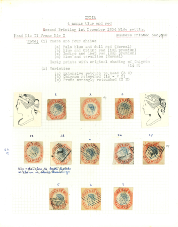 Stamp of India » 1854 Lithographs 1854 SG19 4a Second printing head Die II Frame Die I a selection of 10 cut square copies, ex Smythies