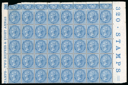 Stamp of India » 1855-1946 De La Rue and later Crown Colony Issues 1865 SG54 1/2a Blue De La Rue printing block of 40