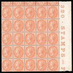 Stamp of India » 1855-1946 De La Rue and later Crown Colony Issues 1865 SG62 2a Orange De La Rue printing block of 25