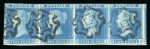 Stamp of Great Britain » 1841 2d Blue 1841 2d blue pl.3 MG-MJ strip of four with Norwich distinctive Maltese cross