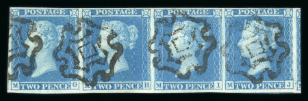 Stamp of Great Britain » 1841 2d Blue 1841 2d blue pl.3 MG-MJ strip of four with Norwich distinctive Maltese cross