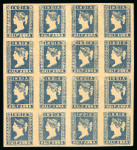 Stamp of India » 1854 Lithographs 1854 1/2a blue die II a spectacular block of 16 (4x4) stamps with retouches