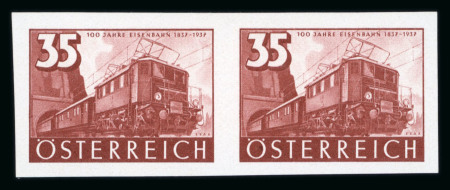 Stamp of Austria » 1st. Republic Austria Österreich 1937 100 Jahre Eisenbahn in UNGEZÄHNTEN Paaren postfr.