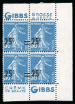 Stamp of France » Variétés et curiosités 1926, Semeuse Y&T n°217, 25c sur 30c bleu, variété
