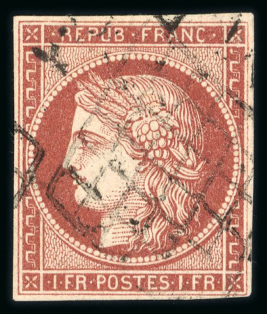 Stamp of France » Type Cérès de 1849-1850 1849, Cérès Y&T n°6A, 1fr rouge-brun oblitéré grilles