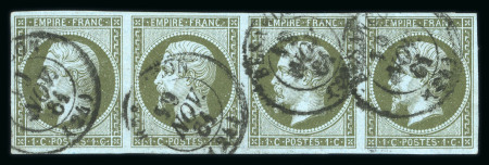 Stamp of France » Empire 1853-1862 1853, Napoléon non dentelé Y&T n°11, 1c olive en bande