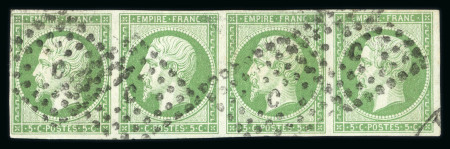 Stamp of France » Empire 1853-1862 1853, Napoléon non dentelé Y&T n°12, 5c vert en bande