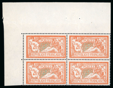 Stamp of France » Émissions à partir de 1900 1907, Merson Y&T n°145 2fr orange en bloc de quatre