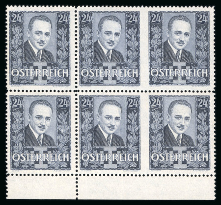 Stamp of Austria » 1st. Republic Austria Österreich 1934 Dollfuss 24g blau in Sechserblock dabei rechts UNGEZÄHNTE Mitte **