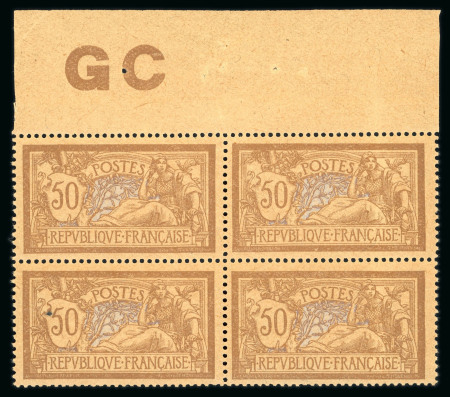Stamp of France » Émissions à partir de 1900 1900, Merson Y&T n°120, 50c brun bloc de quatre exemplaires
