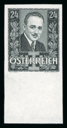 Stamp of Austria » 1st. Republic Austria Österreich 1934 Dollfuss 24g blau UNGEZÄHNT vom unteren Bogenrand