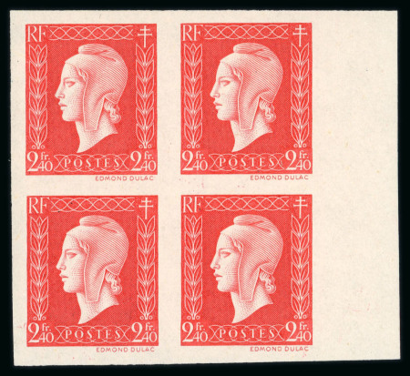 Stamp of France » Émissions à partir de 1900 1945, Marianne de Dulac Y&T n°693, 2f40 rouge en bloc