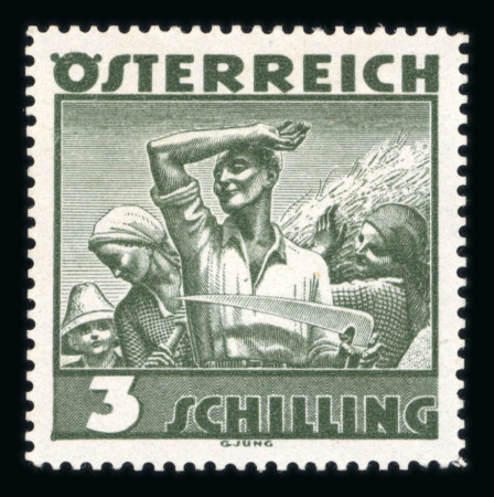 Stamp of Austria » 1st. Republic Ausstria Österreich 1934-36 Trachten 3S als Buchdruck-Farbprobe in dunkeloliv **