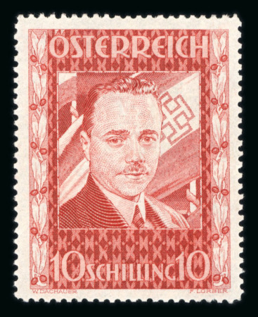 Stamp of Austria » 1st. Republic Austria Österreich 1936 Dollfuß 10S als gezähnte Farbprobe in dunkelzinnoberrot
