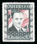 Stamp of Austria » 1st. Republic Austria Österreich 1936 Dollfuß 10S als gezähnte Farbprobe in schwärzlichgraugrün/karminrot (*)