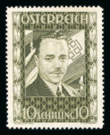 Stamp of Austria » 1st. Republic Austria Österreich 1936 Dollfuß 10S als gezähnte Farbprobe in dunkelgrauoliv