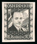 Stamp of Austria » 1st. Republic Austria Österreich 1936 Dollfuß 10S als Schwarzdruckprobe auf Kartonpapier