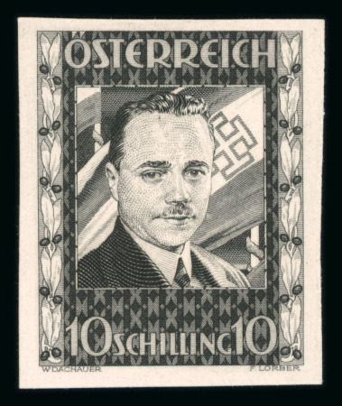 Stamp of Austria » 1st. Republic Austria Österreich 1936 Dollfuß 10S als Schwarzdruckprobe auf Kartonpapier