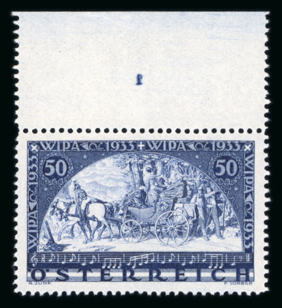 Stamp of Austria » 1st. Republic Austria Österreich 1933 WIPA glatt mit Plattennummer postfr. + Normalmarke