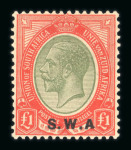 Stamp of South West Africa SWA 1927-30 £1 green and carmine mising stop variety mnh